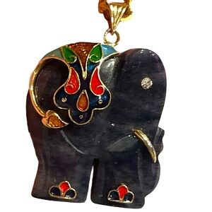 Genuine stone, Vtg India enameled elephant.